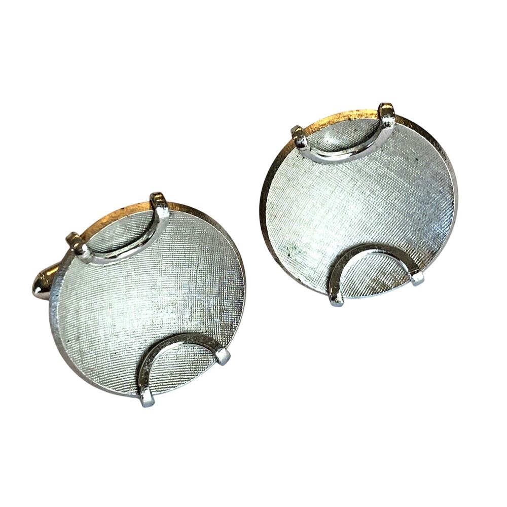 Vintage Swank Cufflinks Silvertone Frosted Finish Round Classic Mens Mid Century